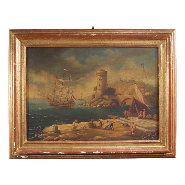 Italian Artist, Harbor View, 1950, Oil on Canvas, Framed For Sale