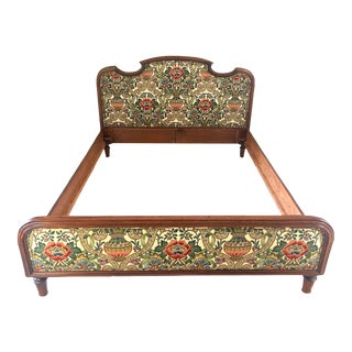 Late 19th Century Antique English Upholstered Queen Size Bedframe For Sale