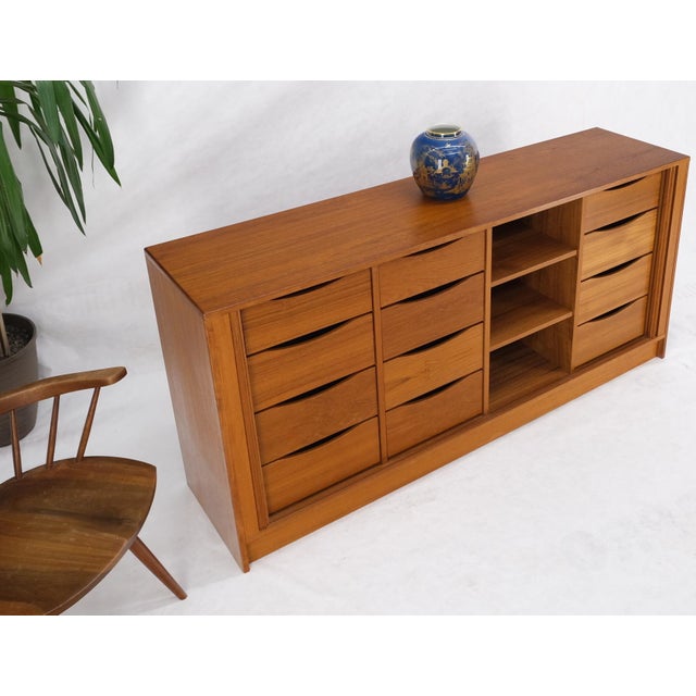 Tambour Doors 12 Deep Drawers 3 Shelves Danish Teak Mid-Century Modern Credenza For Sale - Image 4 of 18