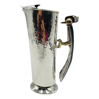 1960s Los Castillo Silver-Plated Pitcher With Lapis Bird Handle, Taxco For Sale