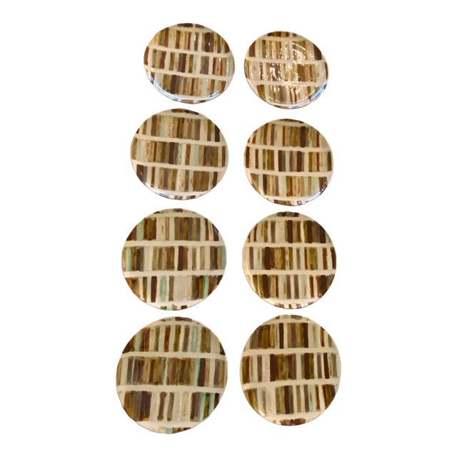 1990s Sherry Olsen "Owen" Series Ceramic Buffet Round Dinner Plates- Set of 8 For Sale