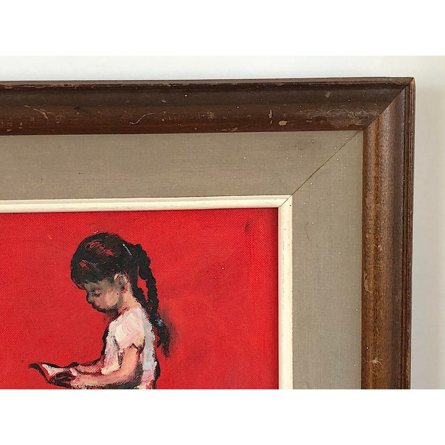 Martha Moore Burnett Oil Painting Girl With a Book For Sale - Image 4 of 10
