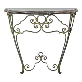 Mid-Century French Louis XV Style Wrought Iron and Black Marble Top Console, 1960 For Sale