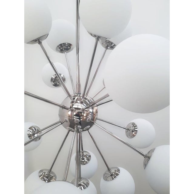 21st Century Nova Polished Nickel Matte White Murano Sputnik Chandelier by Fabio LTD For Sale - Image 6 of 7
