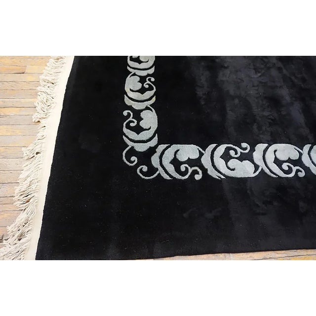 1930s Antique Black Color Minimalist Open Field Chinese Art Deco Rug For Sale In New York - Image 6 of 9