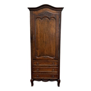 Antique French Louis XV Style Armoire Linen Cabinet Chest Bonnetiere Oak For Sale