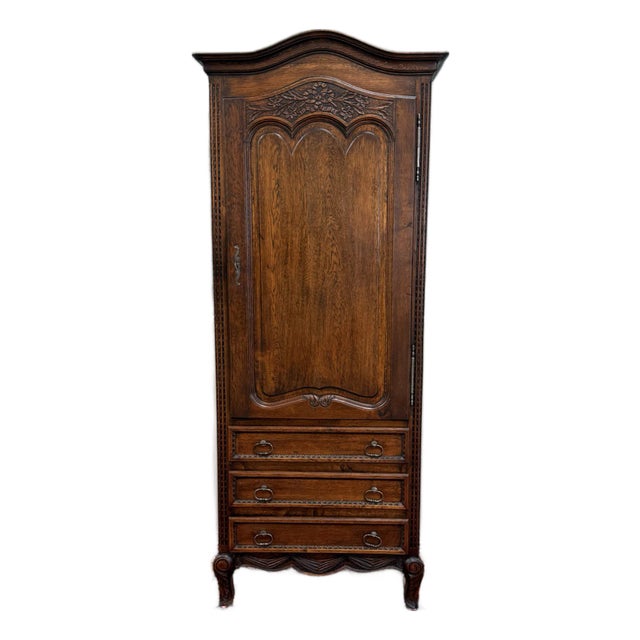 Antique French Louis XV Style Armoire Linen Cabinet Chest Bonnetiere Oak For Sale