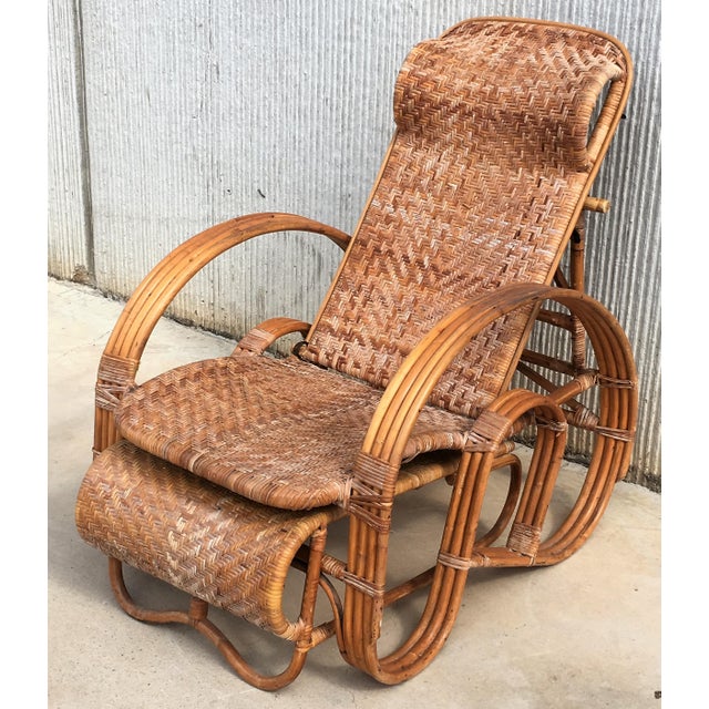 20th Century Adjustable Bentwood and Rattan Chaise Longue With Ottoman For Sale - Image 11 of 12
