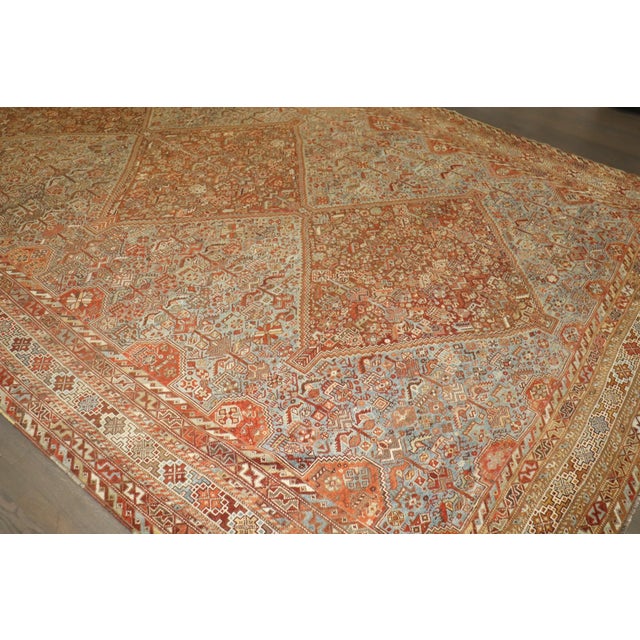 Textile Early 20th Century Large Persian Shiraz Geometric Rug - 9'5" x 14'5" For Sale - Image 7 of 13