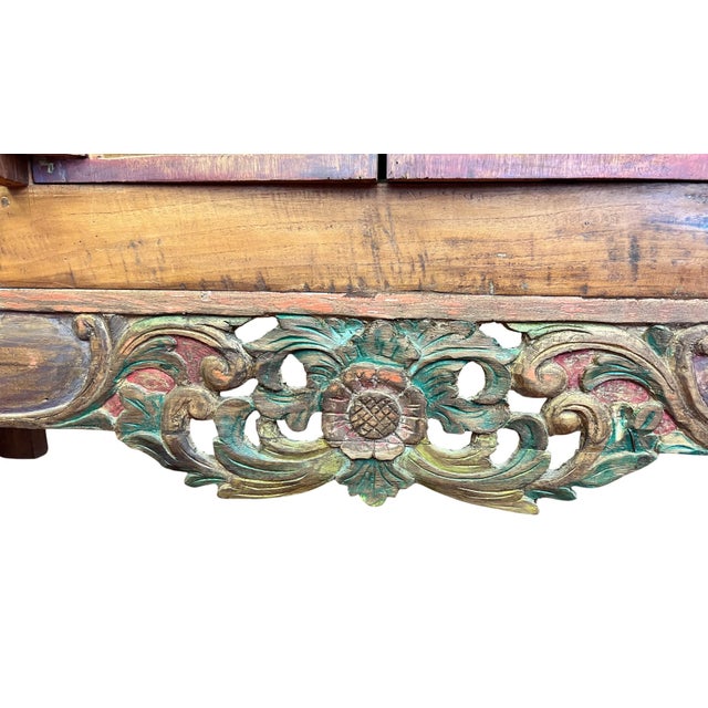 Large Mid-Century Balinese Hand-Carved Teak Sideboard - Hi-Lo Altar Cabinet For Sale - Image 15 of 18