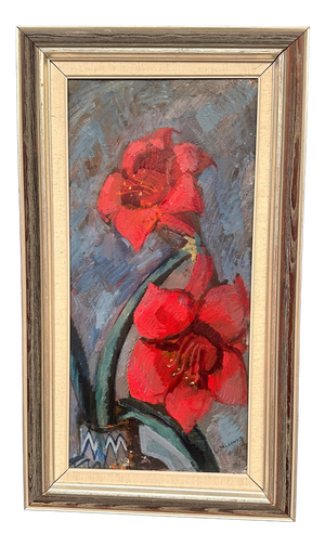 Bertil Wahlberg, Red Flowers, 1950s, Oil on Canvas, Framed