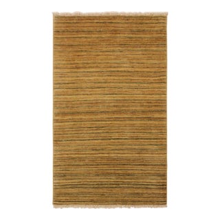 1990s Shabby Chic Gabbeh Tan/Green Hand-Knotted Wool Rug -3'1 X 4'11 For Sale