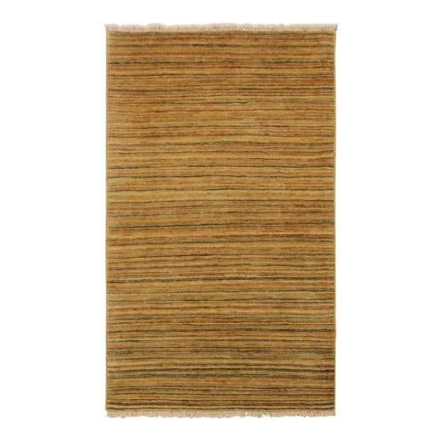 1990s Shabby Chic Gabbeh Tan/Green Hand-Knotted Wool Rug -3'1 X 4'11 For Sale