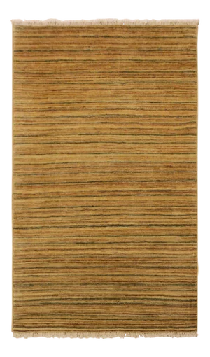 1990s Shabby Chic Gabbeh Tan/Green Hand-Knotted Wool Rug -3'1 X 4'11