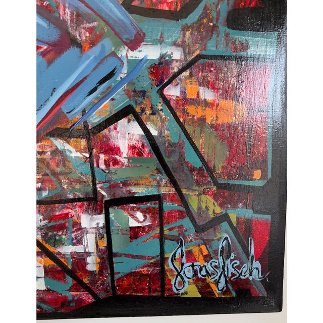 Contemporary Large Original Jonas Fisch Painting – Contemporary Abstract Figurative W/ American Flag – 48x30 Signed For Sale - Image 3 of 4