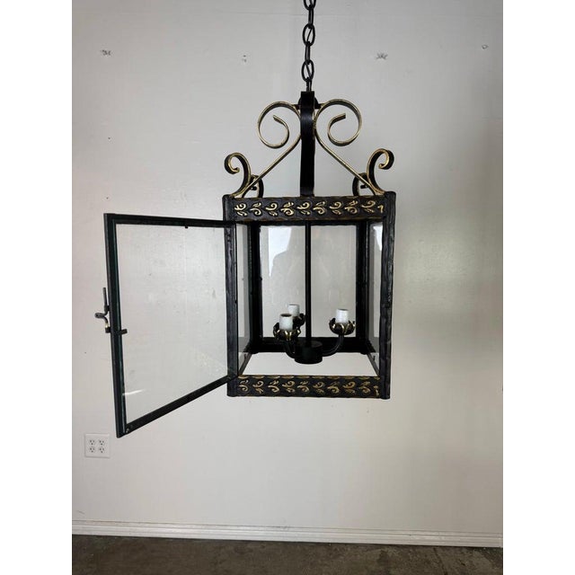 Pair of Custom Wrought Iron and Gilt Lantern Pendants by Miamar Home For Sale - Image 12 of 14