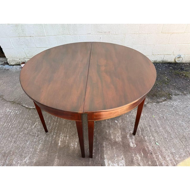 Wood Pair of Antique Federal Style Mahogany Demilune Consoler Tables For Sale - Image 7 of 17