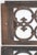 Reclaimed bronze wall register grills with a dark patina. They feature a repeating, interlocking circular fleur de lis...