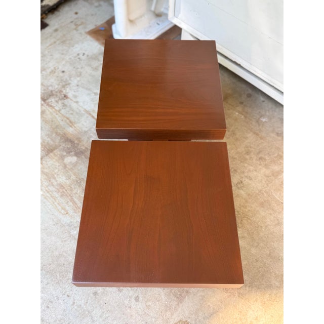Fully restored (like new) vintage 1960’s walnut cruciform side tables attributed to Milo Baughman. Unmarked. These have...