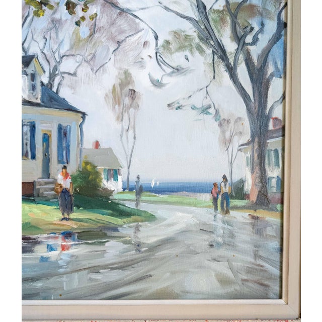 Textile Mid-Century American Impressionist Painting of Rockford Mass by Paul Strisik n.A. For Sale - Image 7 of 14