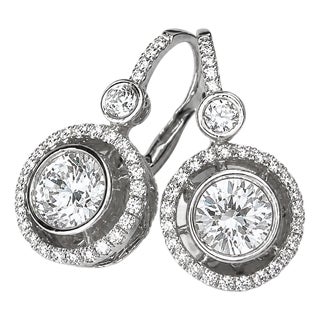 14K White Gold Diamond Solitaire Drop Earrings Estate Antique For Sale