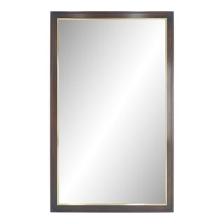 Mid Century 1970s 30x48" Rectangle Walnut 7 Brass Wall Mirror MINT For Sale