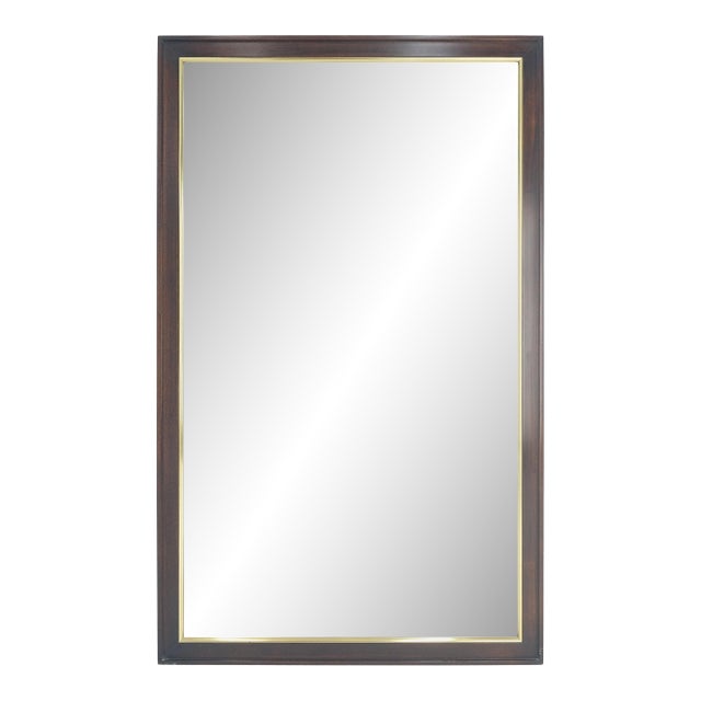 Mid Century 1970s 30x48" Rectangle Walnut 7 Brass Wall Mirror MINT For Sale