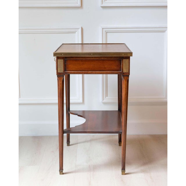 French Mid 20th Century Louis XVI Style Writing Table in Walnut with Leather Top and Bronze Details For Sale - Image 3 of 13
