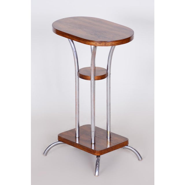 Art Deco Pedestal in Walnut & Chrome, France, 1930s For Sale - Image 3 of 11
