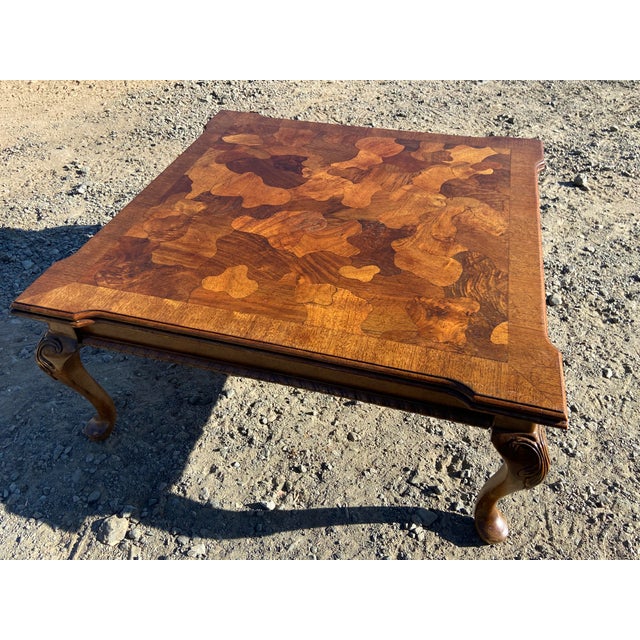 Mid-Century Modern Vintage Mid Century Modern French Provincial Parquetry Burl Wood Coffee Table For Sale - Image 3 of 18