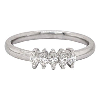 Diamond Band Ring in Solid 14k Gold, Marquise 3.5x2mm - Earth Mined Diamonds, Size 6.75 For Sale