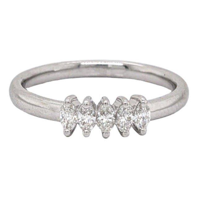 Diamond Band Ring in Solid 14k Gold, Marquise 3.5x2mm - Earth Mined Diamonds, Size 6.75 For Sale