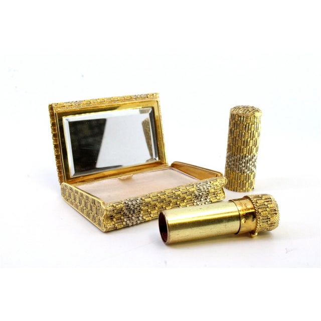 2-Tone Gold Toiletry Box and Lipstick with Mirror and Powder Container by Bucheron For Sale - Image 14 of 16