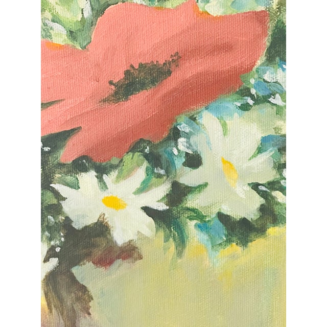 1990s Original Art Painting on Canvas Red Poppy and Daizies Signed Framed For Sale - Image 4 of 5