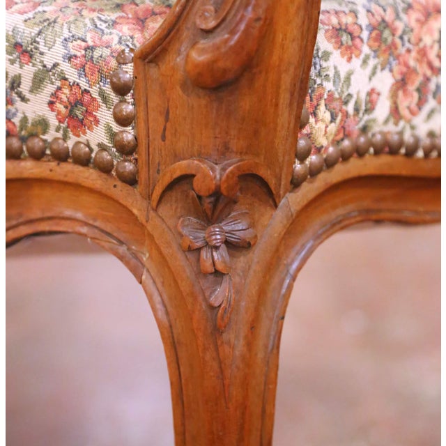 Brown Mid-Century French Louis XV Style Carved Walnut and Upholstered Piano Bench For Sale - Image 8 of 12