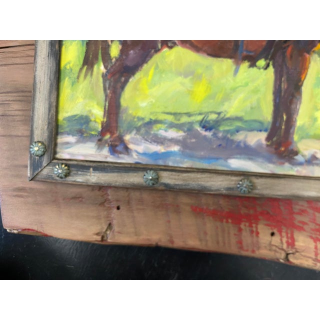 "Half Hitched" ~ Lorie Batson, Original Oil Painting. Portrait of an Amish Horse Stands in a Colorful Summer Background For Sale - Image 9 of 12