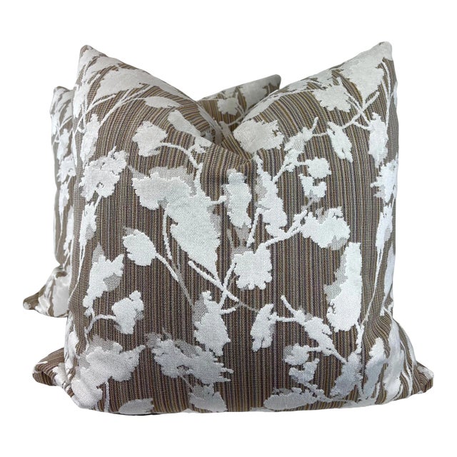 Floral Epingle Velvet in Ivory Pillows- a Pair For Sale