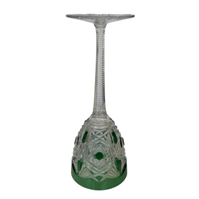 Baccarat Rare Baccarat French Cut Crystal Green Lagny Hock Wine Stem For Sale - Image 4 of 5