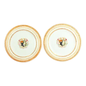 Jiaqing 1796-1820 Armorial Porcelain Plates, Qing Dy Chinese Export - Set of 2
