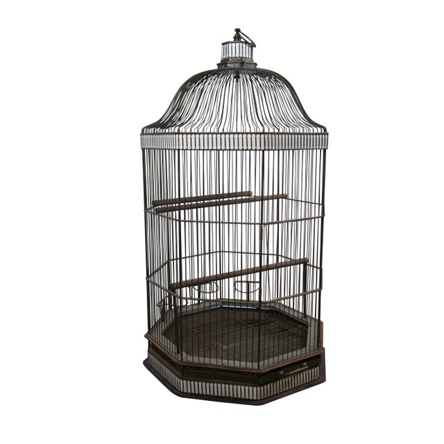 Victorian Mid 19th Century Monumental Antique Victorian Brass Octagonal Hanging Dome Top Bird Cage For Sale - Image 3 of 12