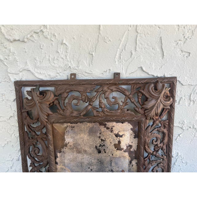 Antique Baroque Revival Metal Wall Mirror With Integrated Candleholders, Circa 1890–1910 For Sale In Orlando - Image 6 of 12