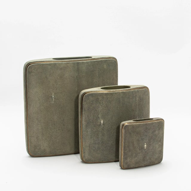 Gray Shagreen Vase With Brass Details by R&y Augousti For Sale - Image 8 of 9