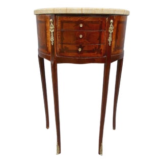 French Louis XVI Round Marble Top Side Table With 3 Drawers, Solid Wood & Hand-Gilded Gold Leaf Details For Sale