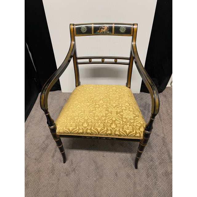 Black Hand Painted Regency Style Black and Gold Desk Chair Attributed to Kittinger For Sale - Image 8 of 8