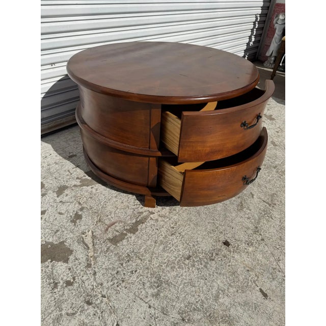 Modern Late 20th Century Round Mahogany 2 Drawer Coffee Table For Sale - Image 3 of 8