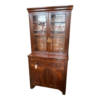 Victorian Secretary With Glass Front Cabinet For Sale