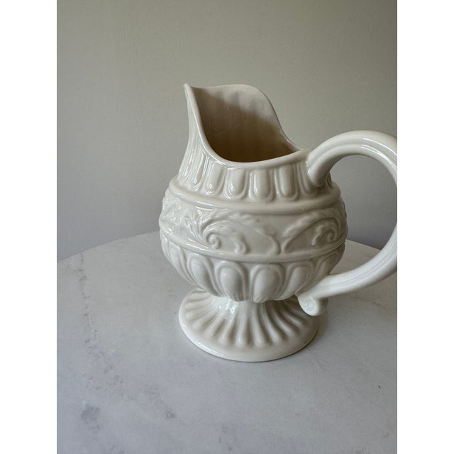 1950s Vintage Creamware Footed Pitcher With Embossed Classical Relief For Sale - Image 5 of 9