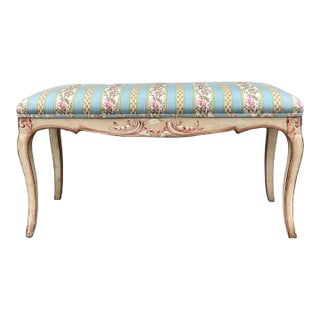 1960s Carved and Painted Italian Bench / Ottoman in Striped Floral Chintz For Sale