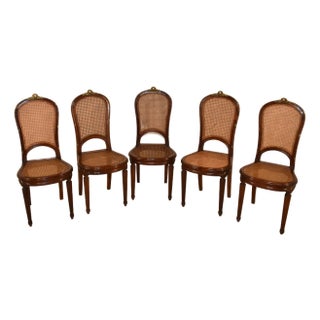 Circa 1900 Set of Five Louis XVI Side Chairs in Walnut For Sale