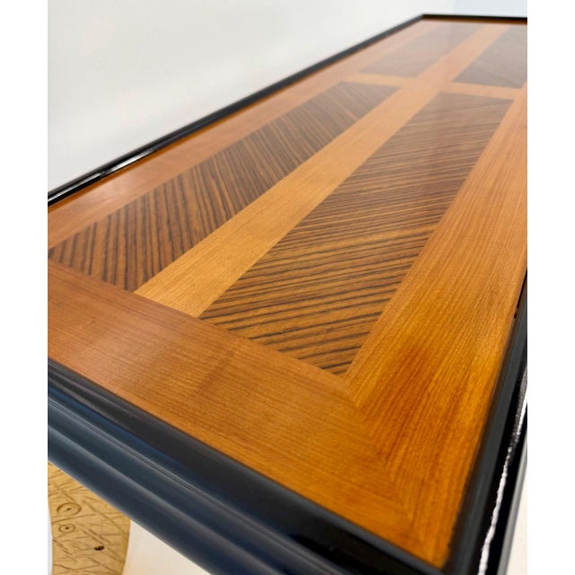 Beige Italian Art Deco Bench with Zebrawood and Cherrywood Inlays and Gold Leaf Legs, 1980s For Sale - Image 8 of 13